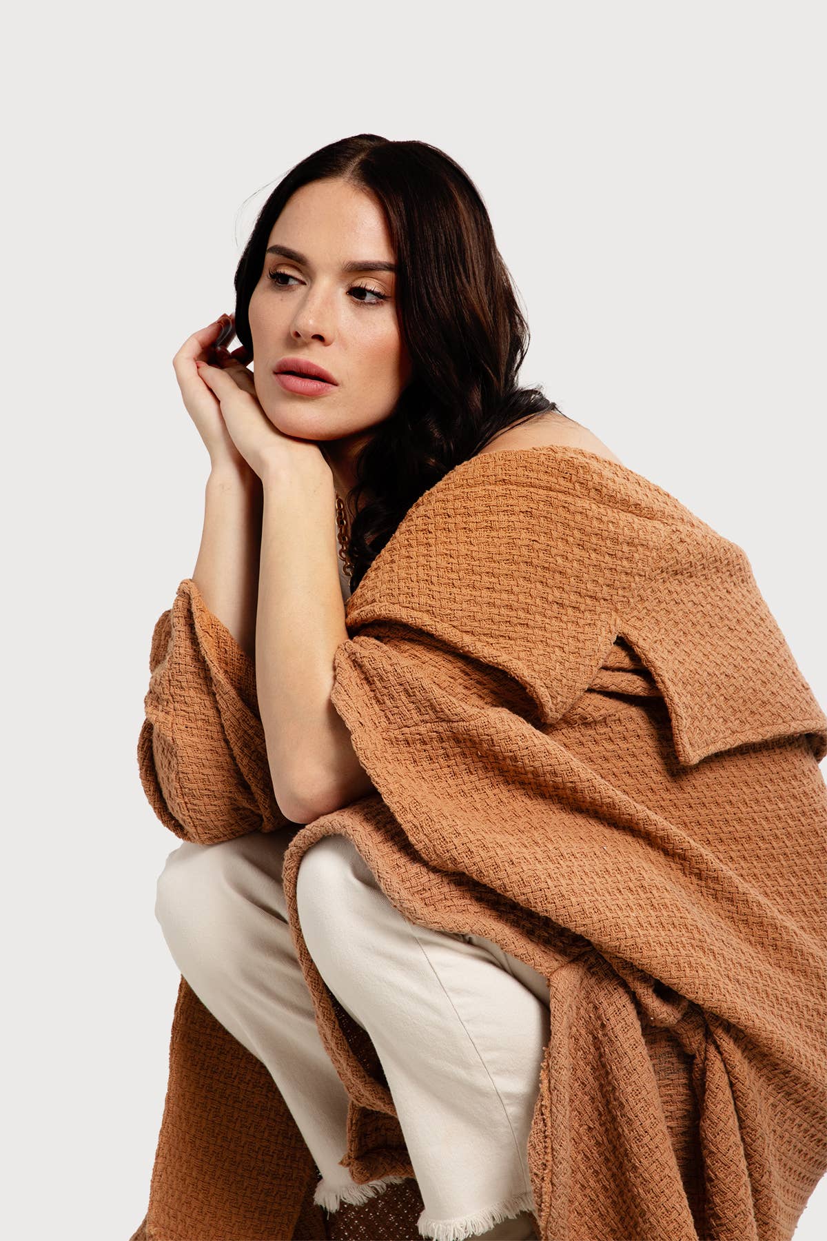 Comfy Oversized Waffle Knit Collared Jacket: Pink