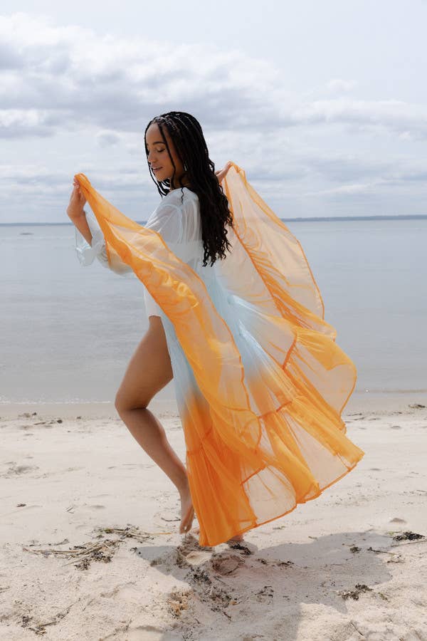 Sheer Kimono Cover Up Ombre: Pink Combo