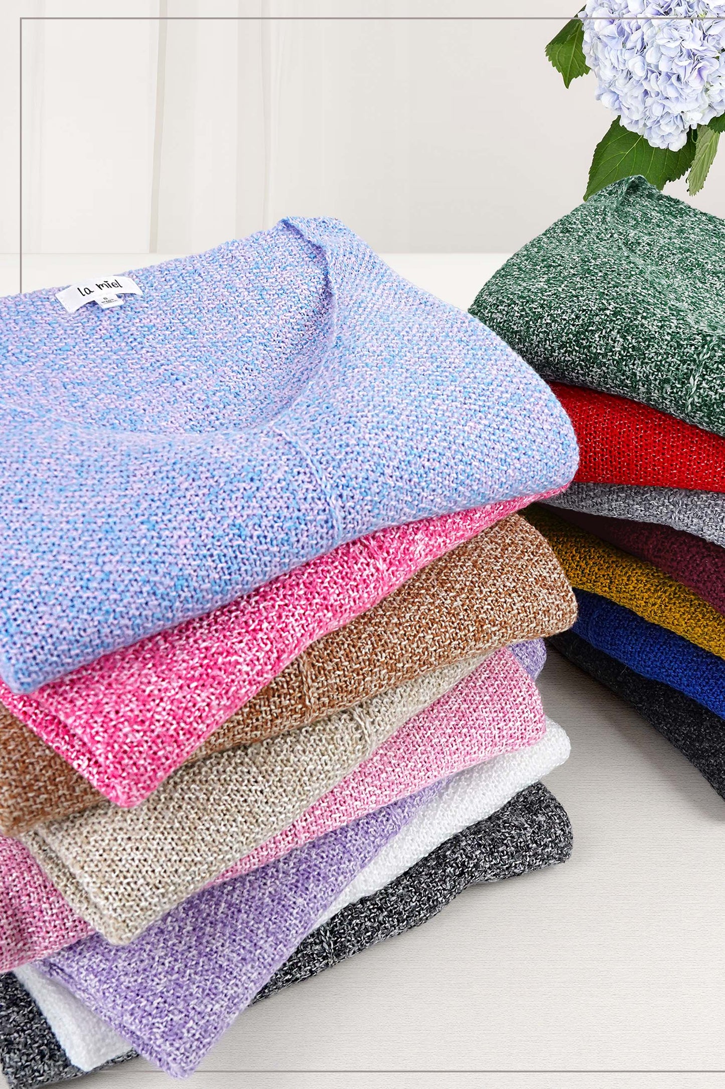 JLS3504-Soft Lightweight Loose Fit Textured Pullover Sweater: Pink Camellia / M