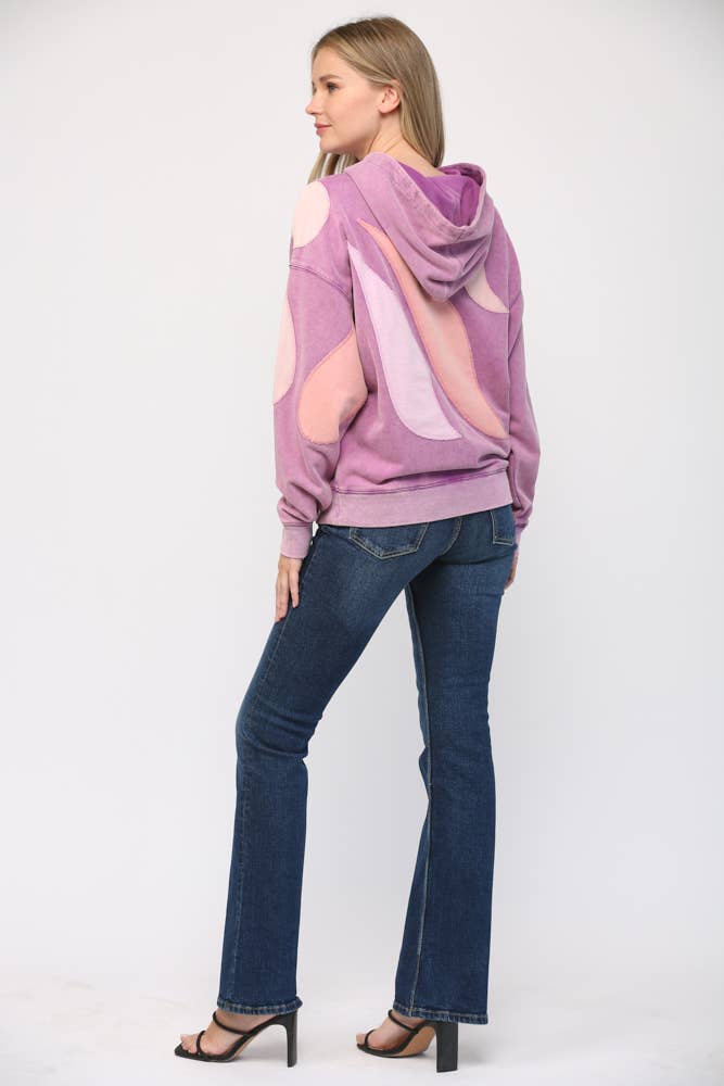 WASHED PATCHING HOODED SWEATSHIRT FT15038: LAVENDER MULTI / M