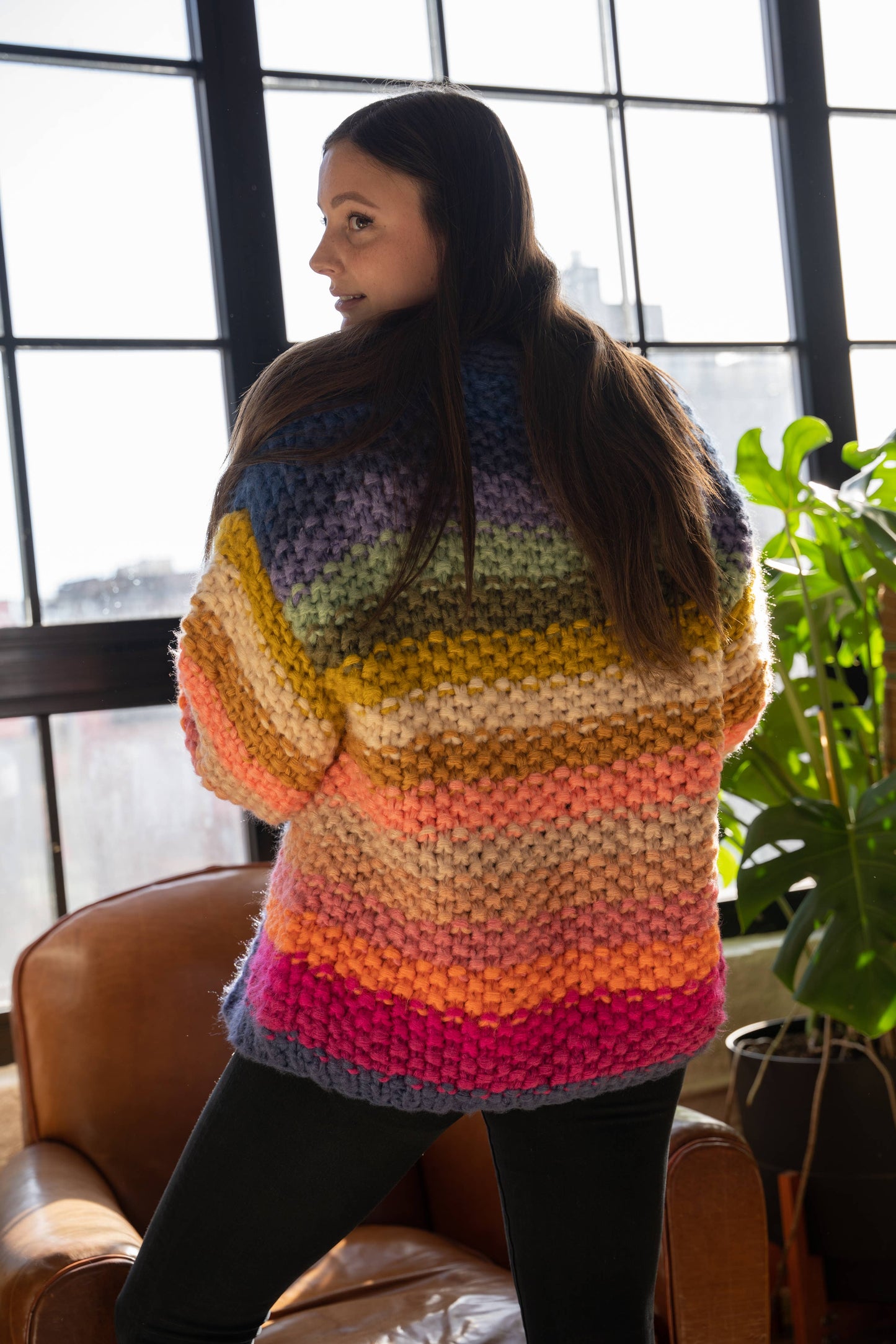 Rainbow Knitted Cardigan: Ivory