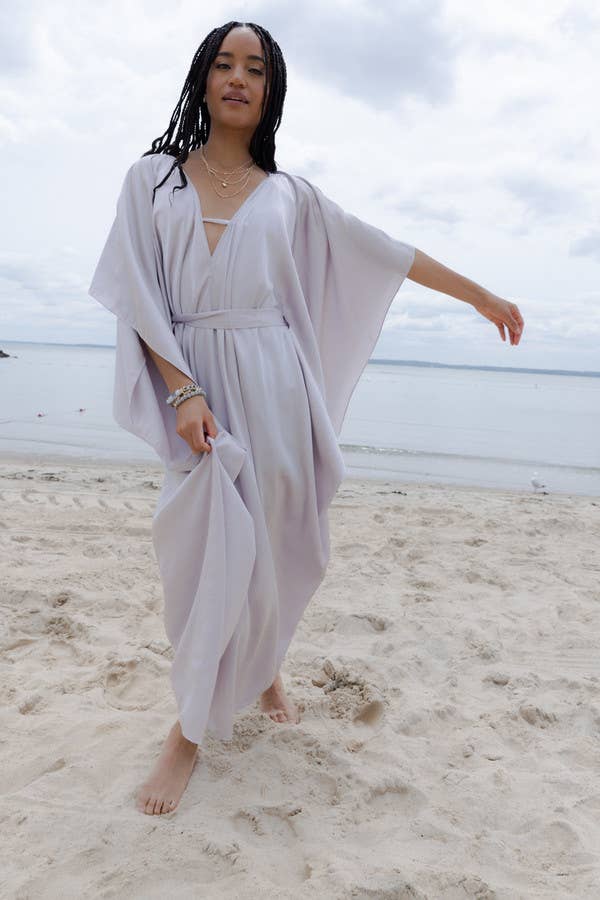 Satin Tie-Front Maxi Kaftan: Gold