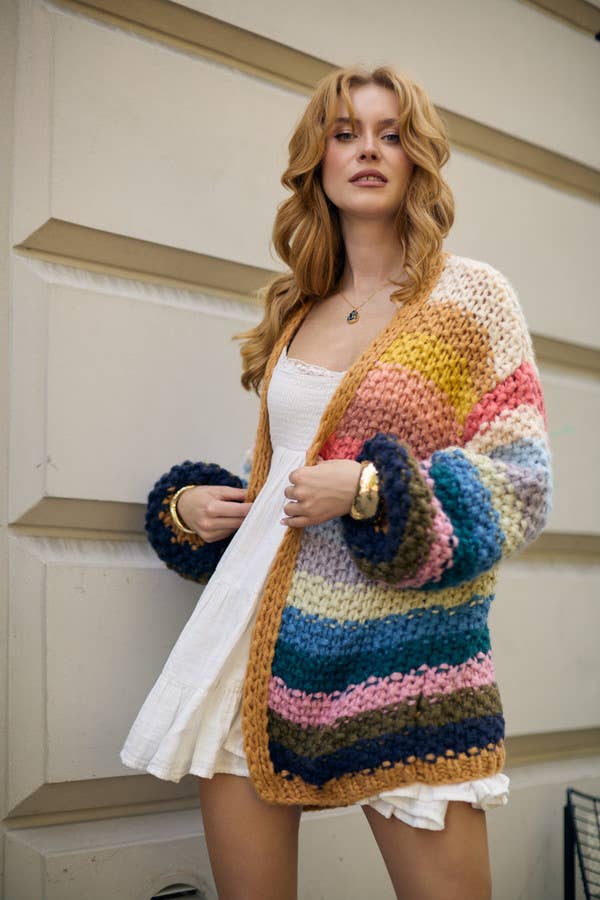 Rainbow Knitted Cardigan: Ivory