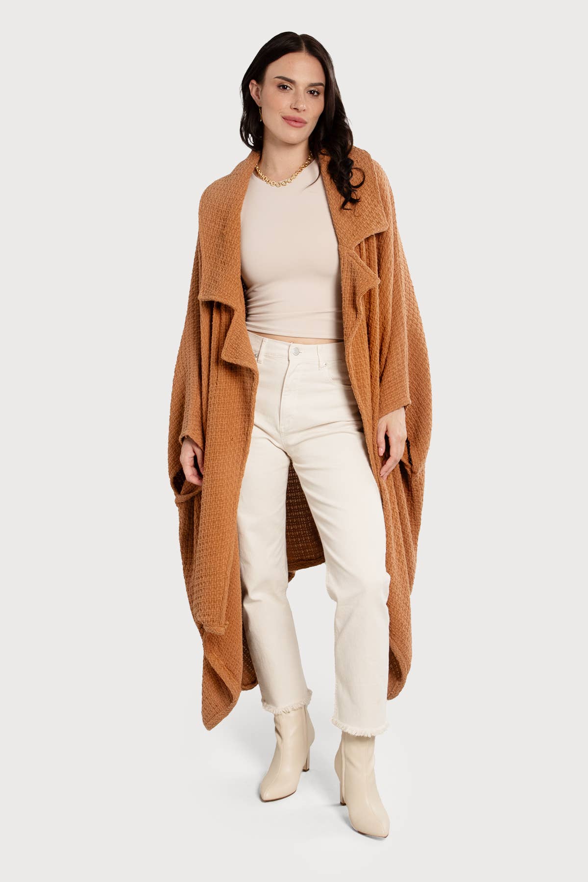 Comfy Oversized Waffle Knit Collared Jacket: Pink