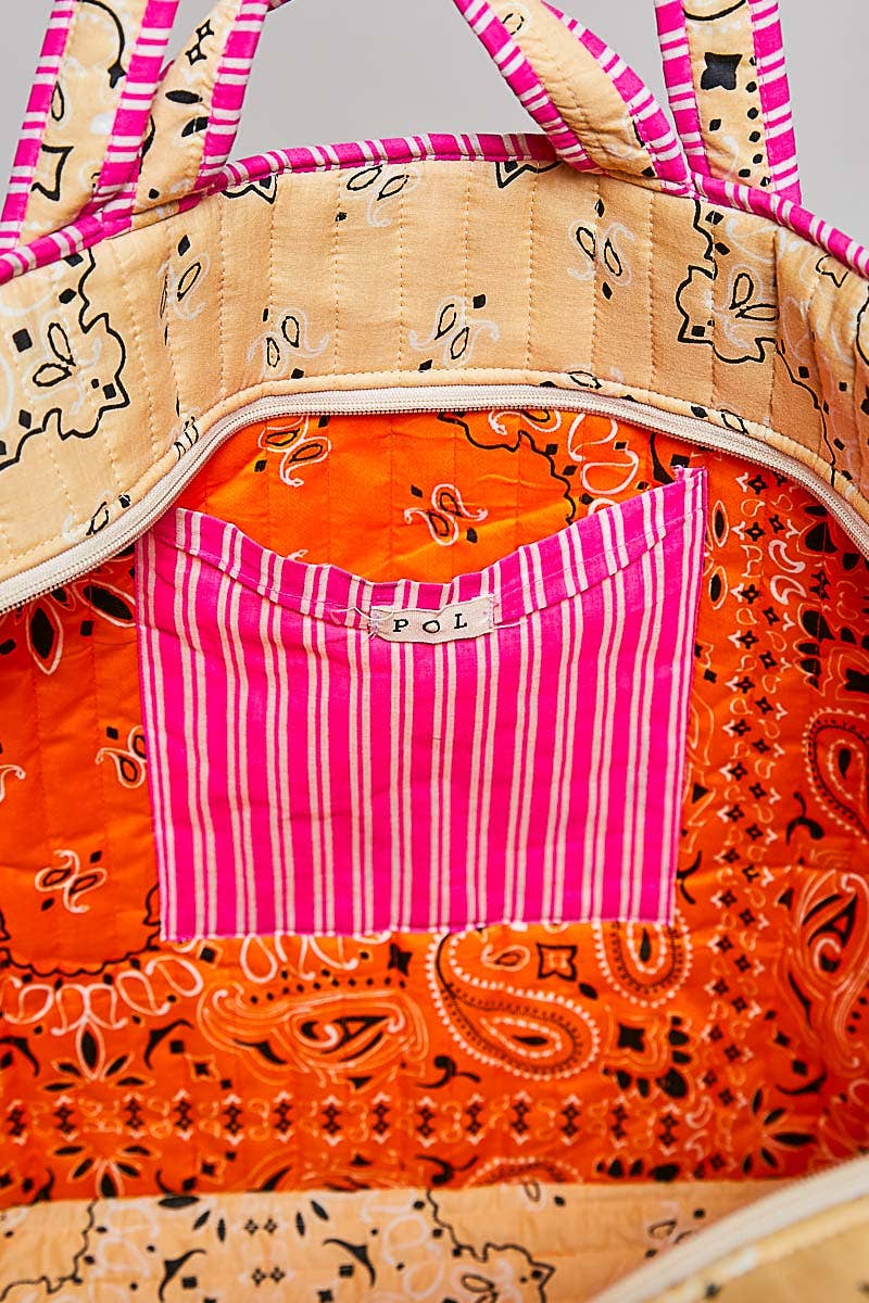 LOVE Bandana Quilted Tote Bag: ORANGE MULTI / OS