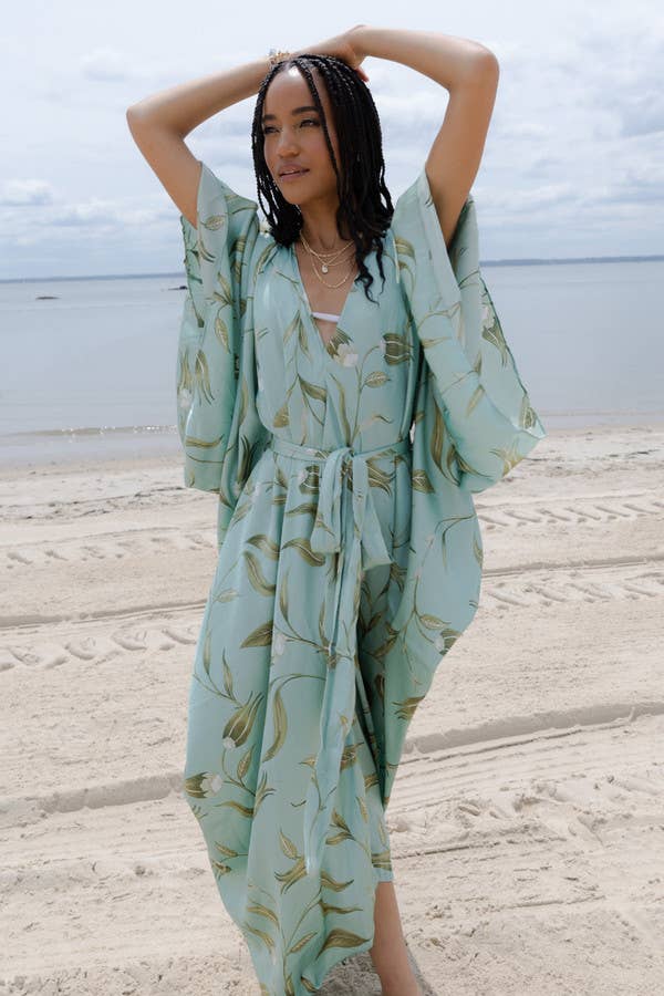Satin Tie-Front Maxi Kaftan: Lilac