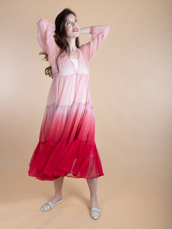 Sheer Kimono Cover Up Ombre: Pink Combo