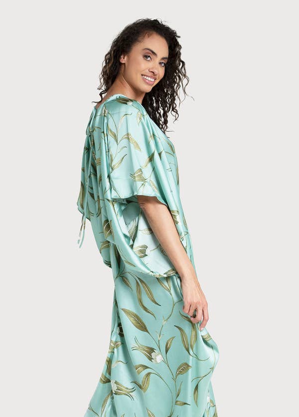 Satin Tie-Front Maxi Kaftan: Lilac