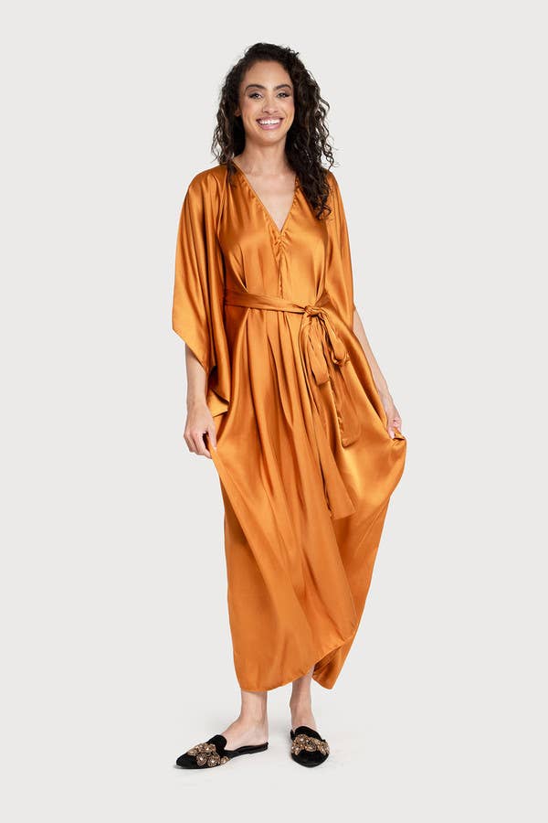 Satin Tie-Front Maxi Kaftan: Lilac
