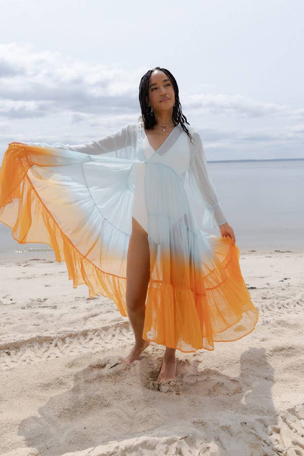 Sheer Kimono Cover Up Ombre: BLUE