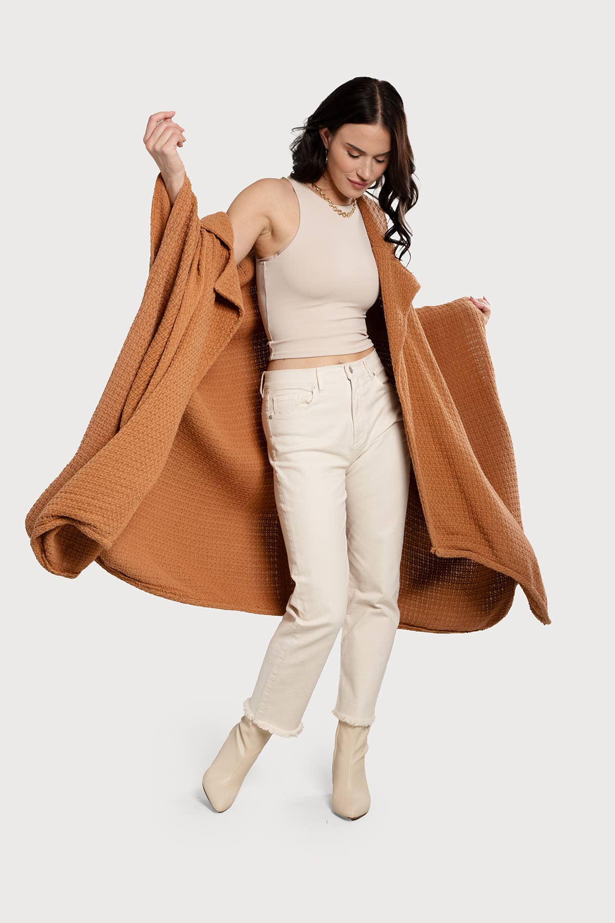 Comfy Oversized Waffle Knit Collared Jacket: Pink