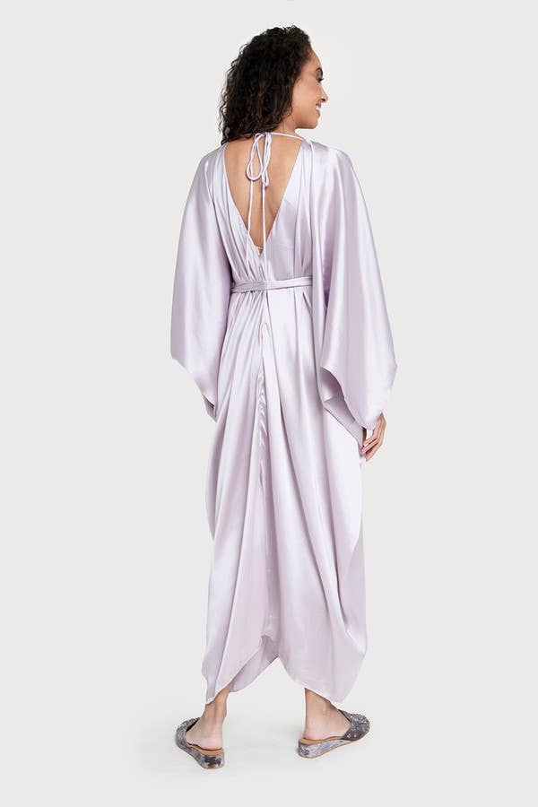 Satin Tie-Front Maxi Kaftan: Lilac