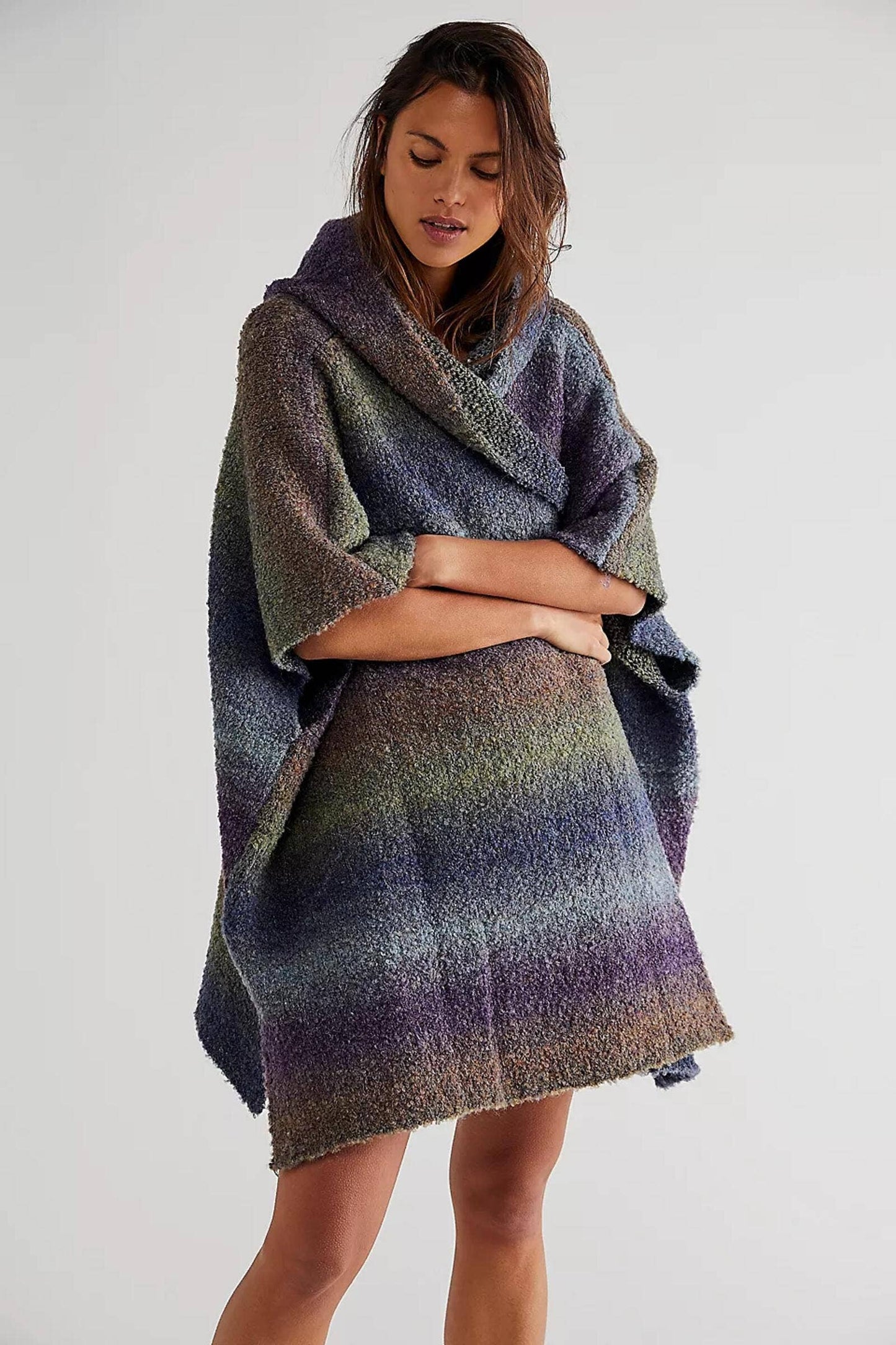 Hooded Kimono Multicolor Gradient : Blue