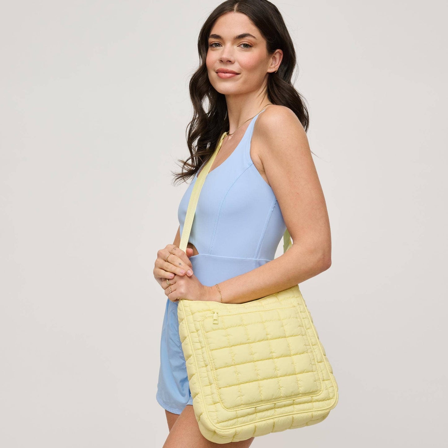 Fia Quilted Puffer Nylon Crossbody: Periwinkle