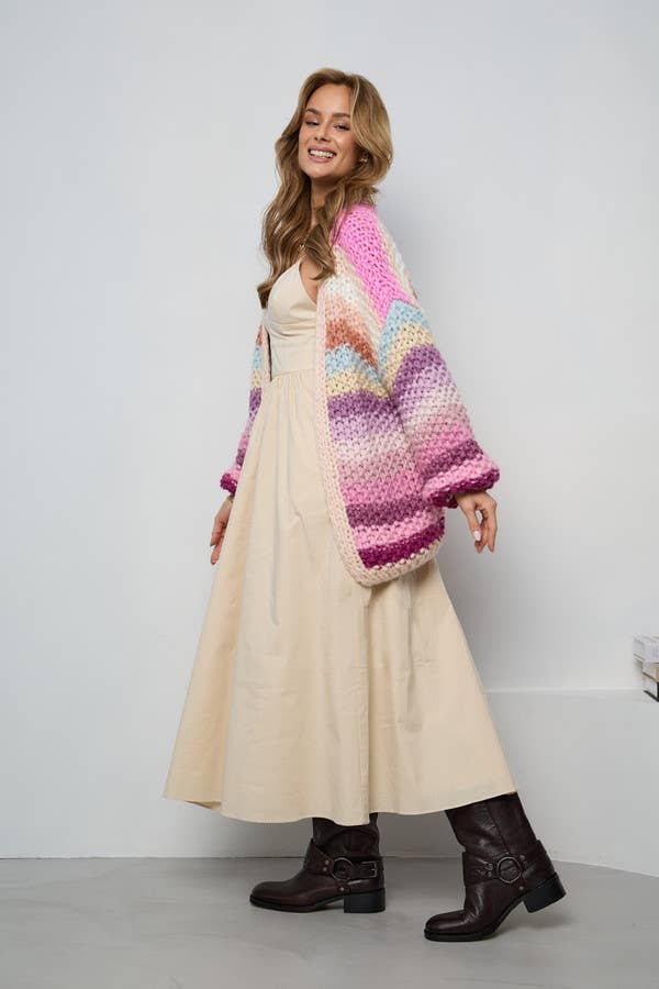 Rainbow Knitted Cardigan: Ivory