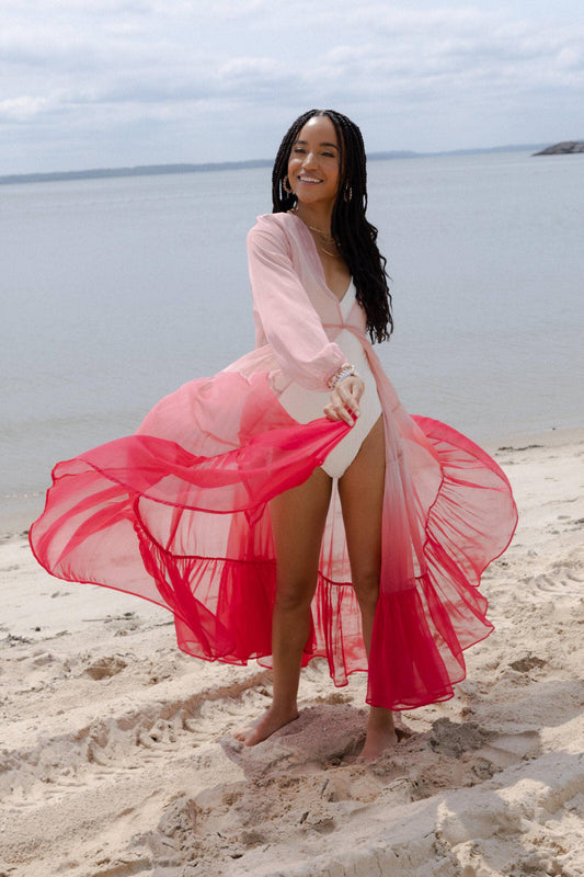 Sheer Kimono Cover Up Ombre: Pink Combo