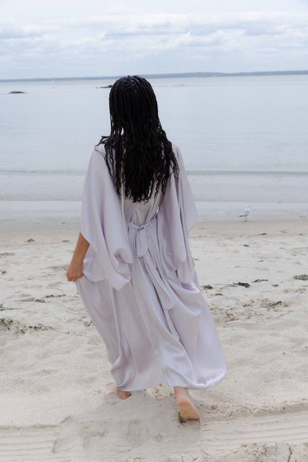 Satin Tie-Front Maxi Kaftan: Gold