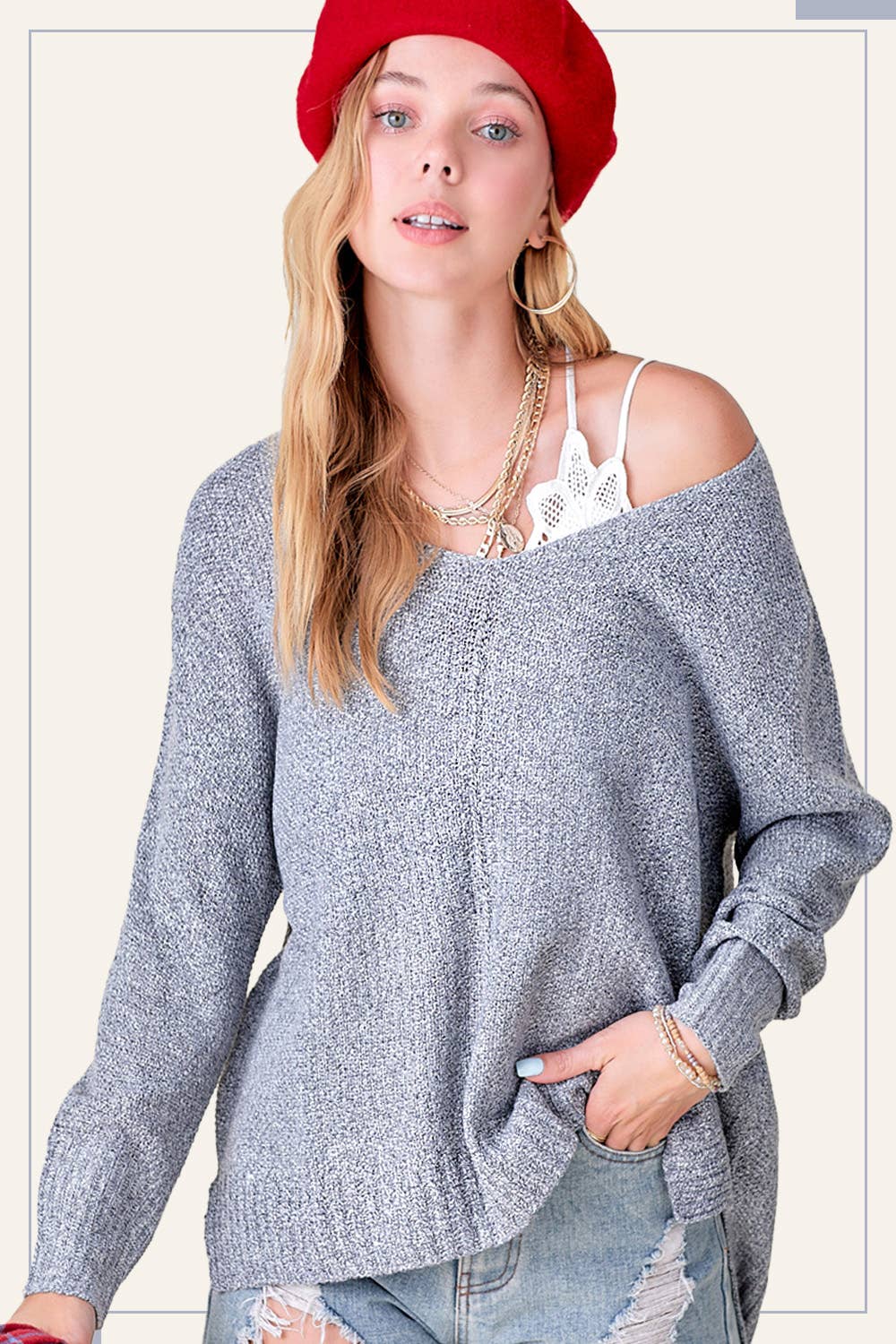 JLS3504-Soft Lightweight Loose Fit Textured Pullover Sweater: Periwinkle / M