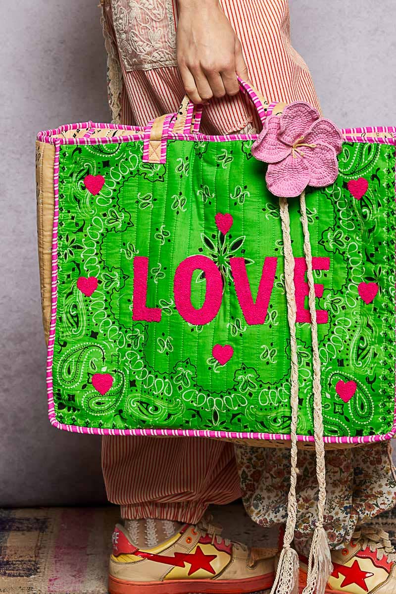 LOVE Bandana Quilted Tote Bag: ORANGE MULTI / OS