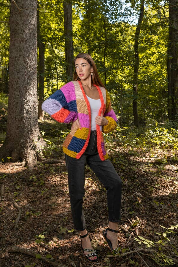 Rainbow Knitted Cardigan: Ivory