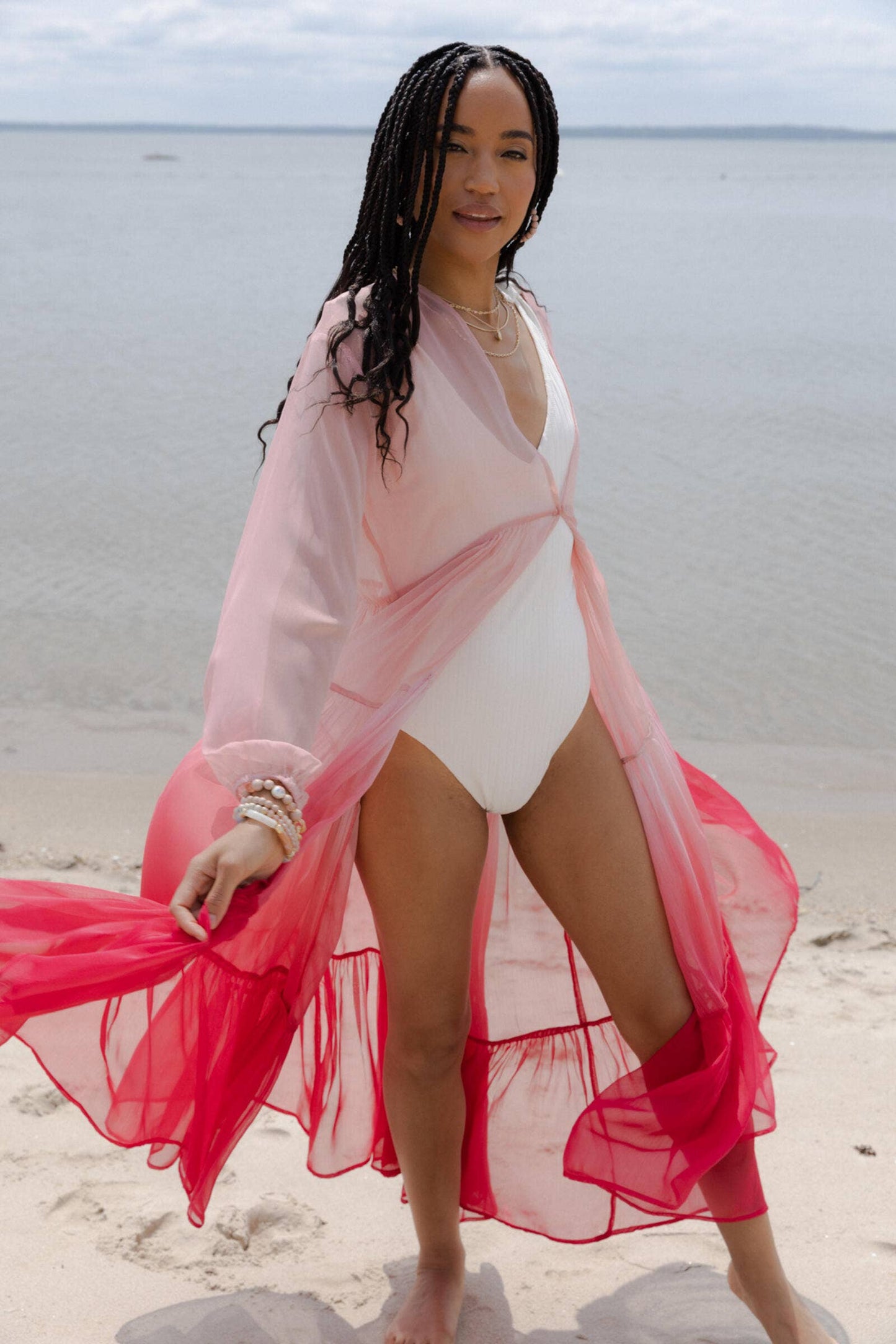 Sheer Kimono Cover Up Ombre: BLUE