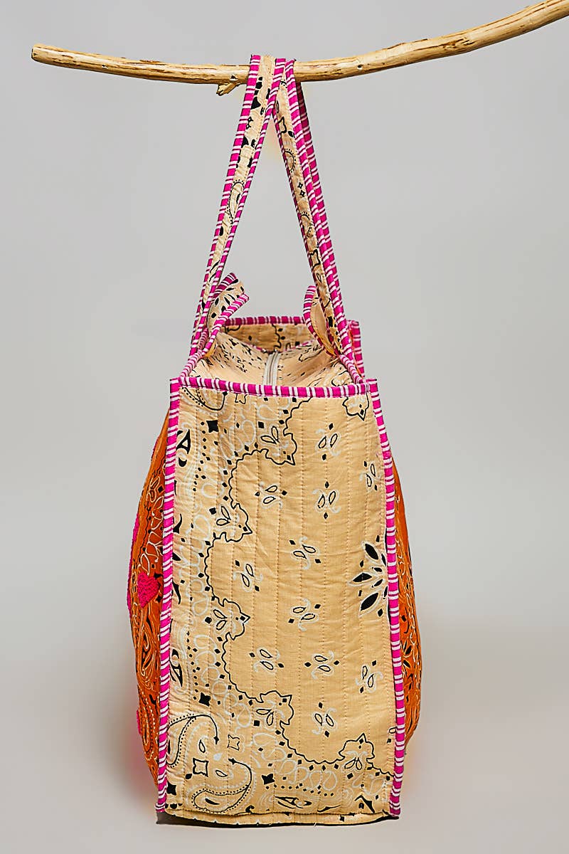 LOVE Bandana Quilted Tote Bag: ORANGE MULTI / OS