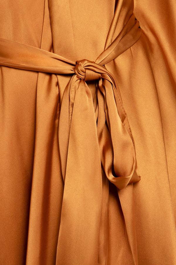 Satin Tie-Front Maxi Kaftan: Gold