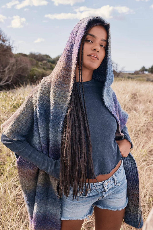 Hooded Kimono Multicolor Gradient : Blue