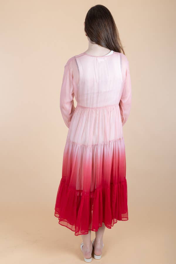 Sheer Kimono Cover Up Ombre: Pink Combo