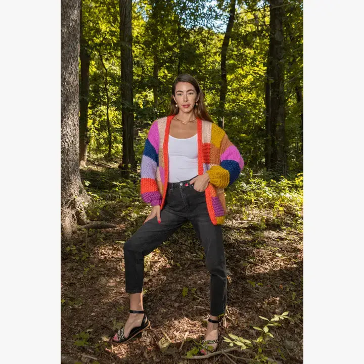 Rainbow Knitted Cardigan: Ivory